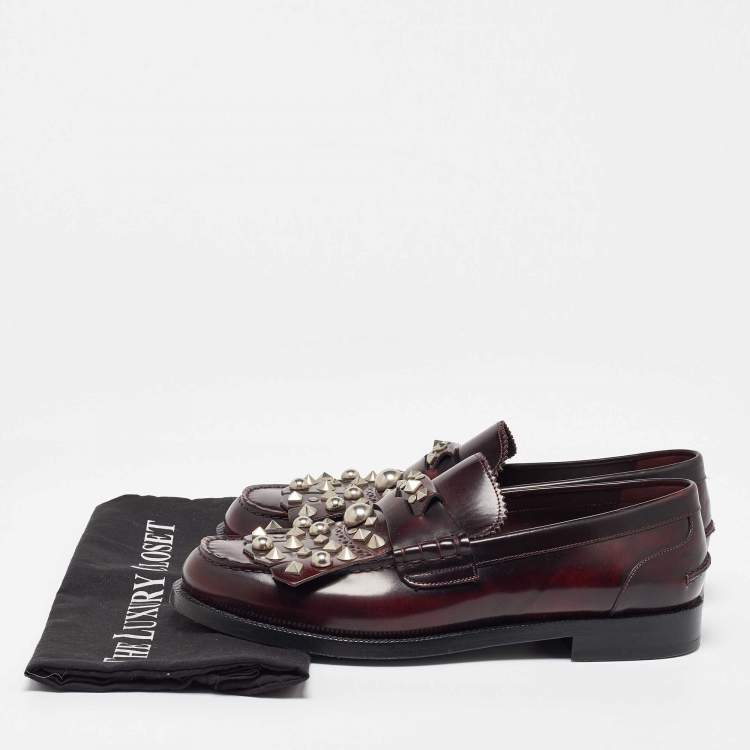 Pre Owned Burberry Brown Leather Studded Kiltie Fringe Loafers Size 43