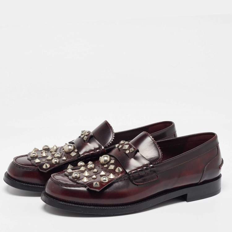 Pre Owned Burberry Brown Leather Studded Kiltie Fringe Loafers Size 43
