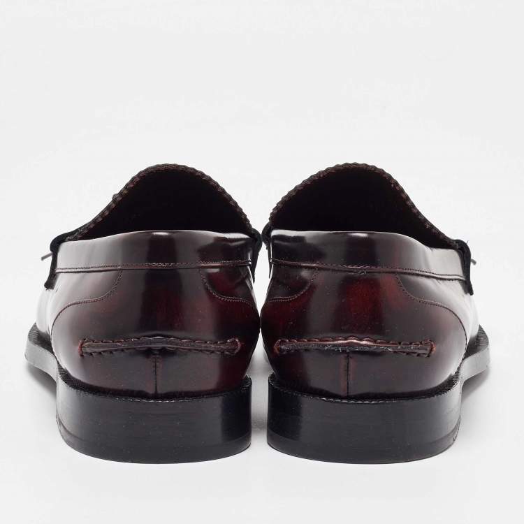 Pre Owned Burberry Brown Leather Studded Kiltie Fringe Loafers Size 43