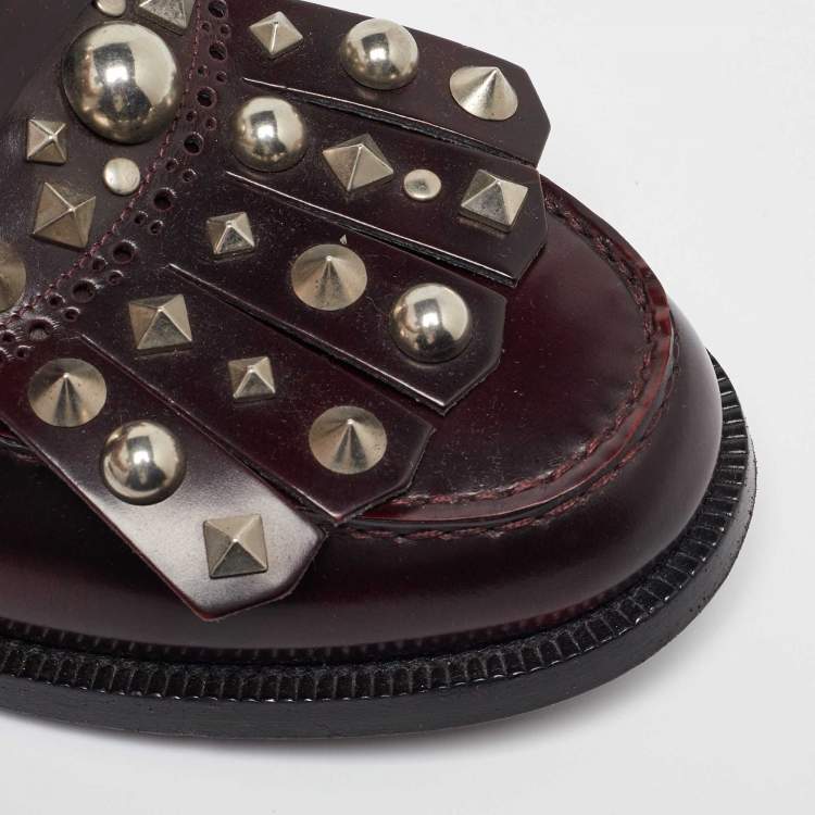 Pre Owned Burberry Brown Leather Studded Kiltie Fringe Loafers Size 43