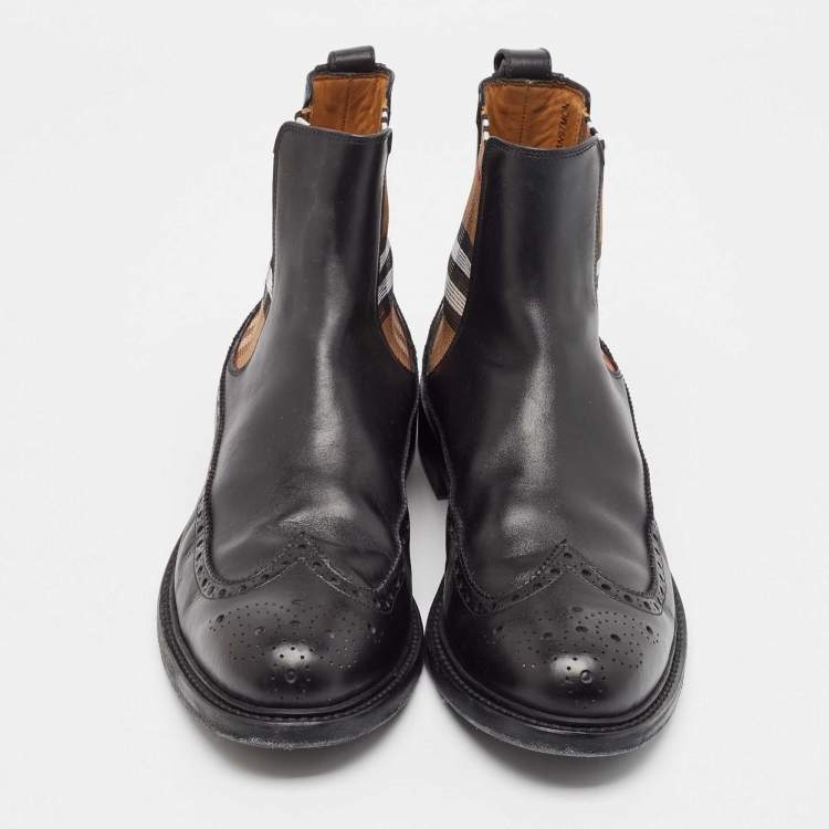 Pre Owned Burberry Black Vintage Check Detail Leather Chelsea Boots Size 45