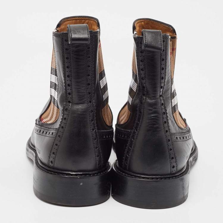 Pre Owned Burberry Black Vintage Check Detail Leather Chelsea Boots Size 45