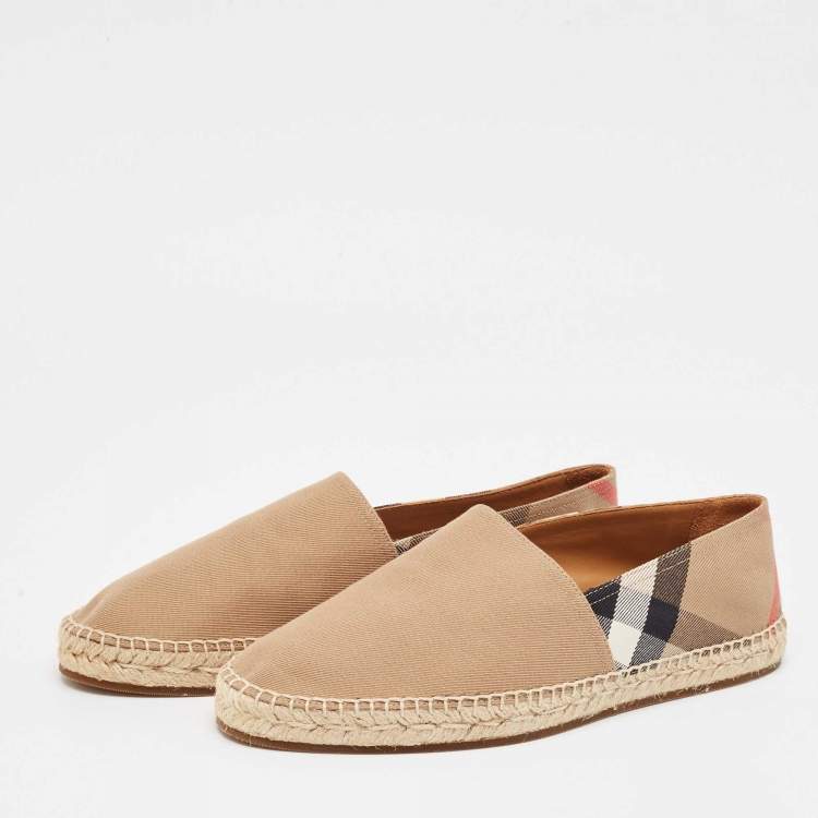 Pre Owned Burberry Beige Pateman Check Canvas Slip On Espadrilles Size 42