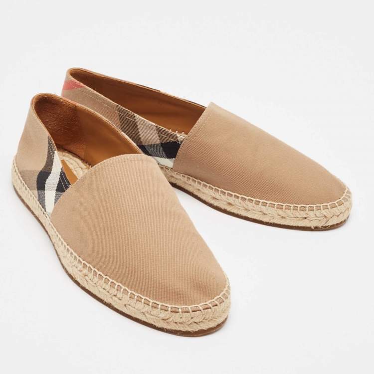 Pre Owned Burberry Beige Pateman Check Canvas Slip On Espadrilles Size 42