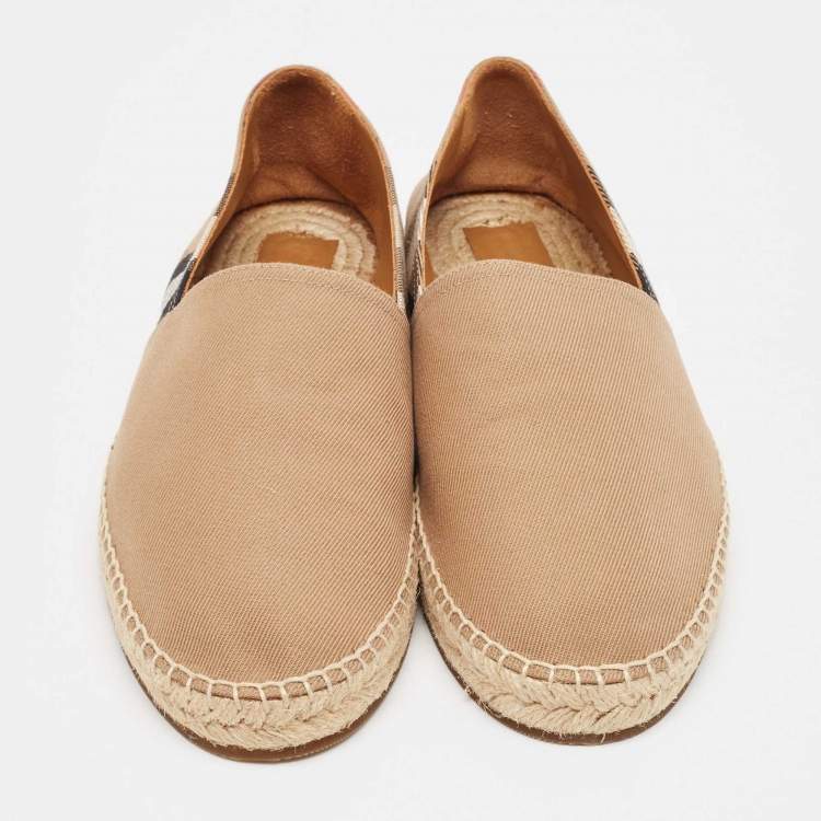 Pre Owned Burberry Beige Pateman Check Canvas Slip On Espadrilles Size 42