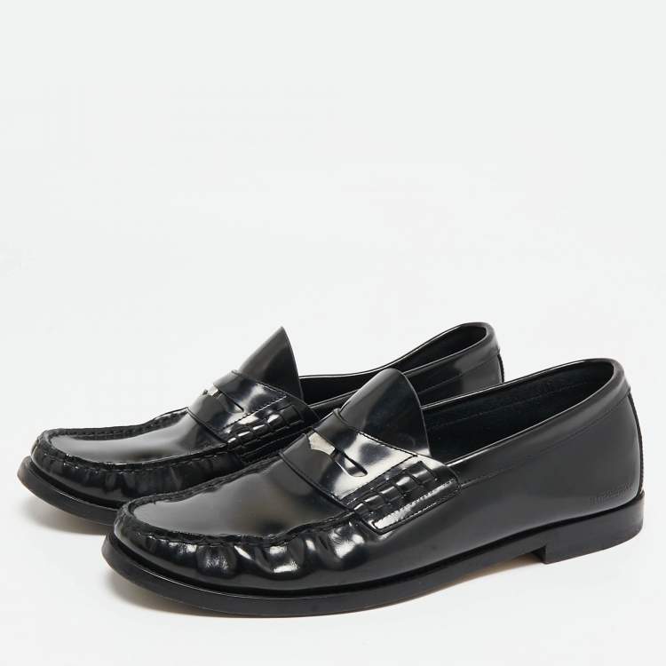 Pre Owned Burberry Black Brushed Leather Rupert Loafers Size 41