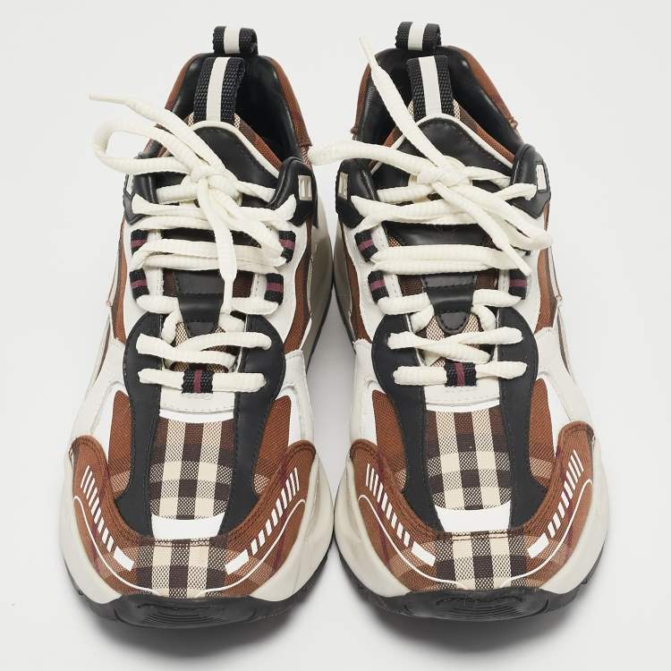Pre Owned Burberry Brown Vintage Check Canvas and Leather Sean Sneakers Size 38