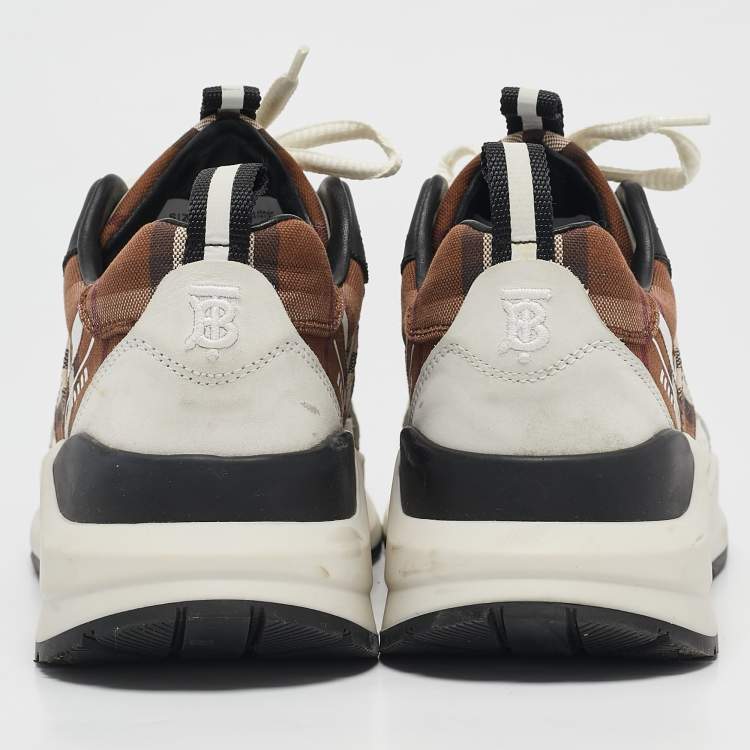 Pre Owned Burberry Brown Vintage Check Canvas and Leather Sean Sneakers Size 38