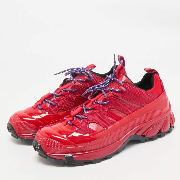 Pre Owned Burberry Red Coated Fabric and Nylon Arthur Sneakers Size 42