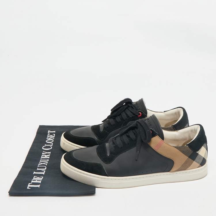 Pre Owned Burberry Black House Check Leather and Suede Reeth Low Top Sneakers Size 43
