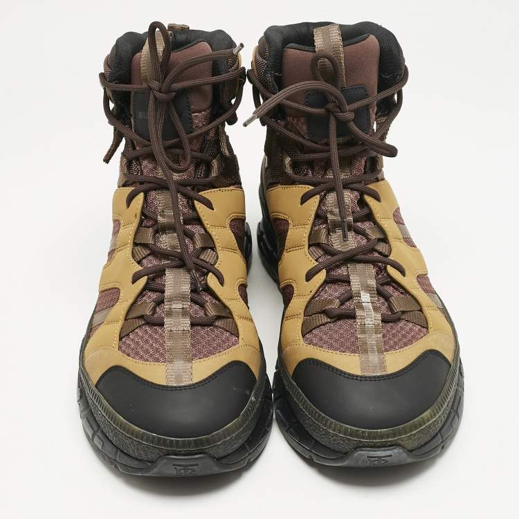 Pre Owned Burberry Multicolor Mesh and Nubuck Leather Union Boots Size 43
