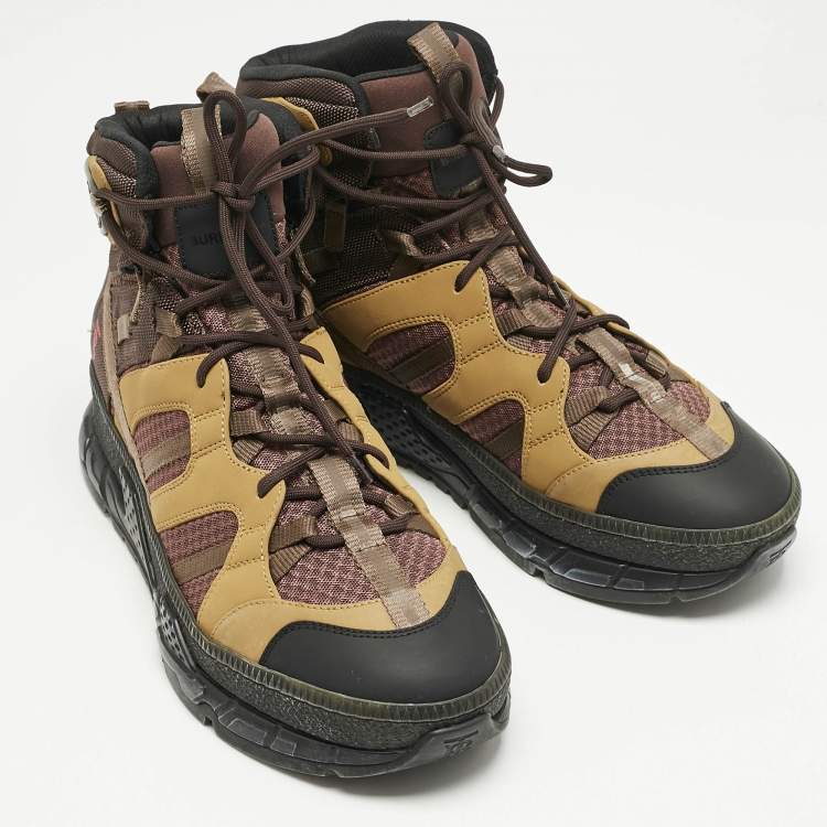Pre Owned Burberry Multicolor Mesh and Nubuck Leather Union Boots Size 43