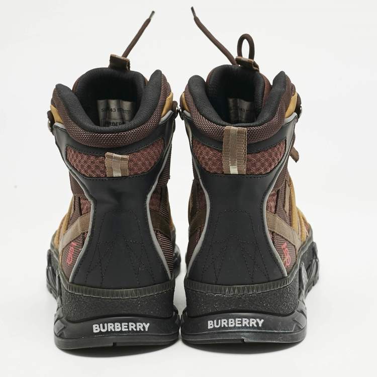 Pre Owned Burberry Multicolor Mesh and Nubuck Leather Union Boots Size 43