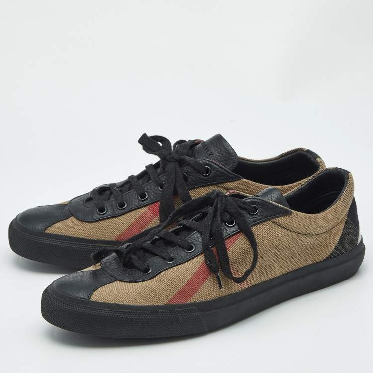 Pre Owned Burberry Black House Check Leather and Canvas Reeth Low Top Sneakers Size 43