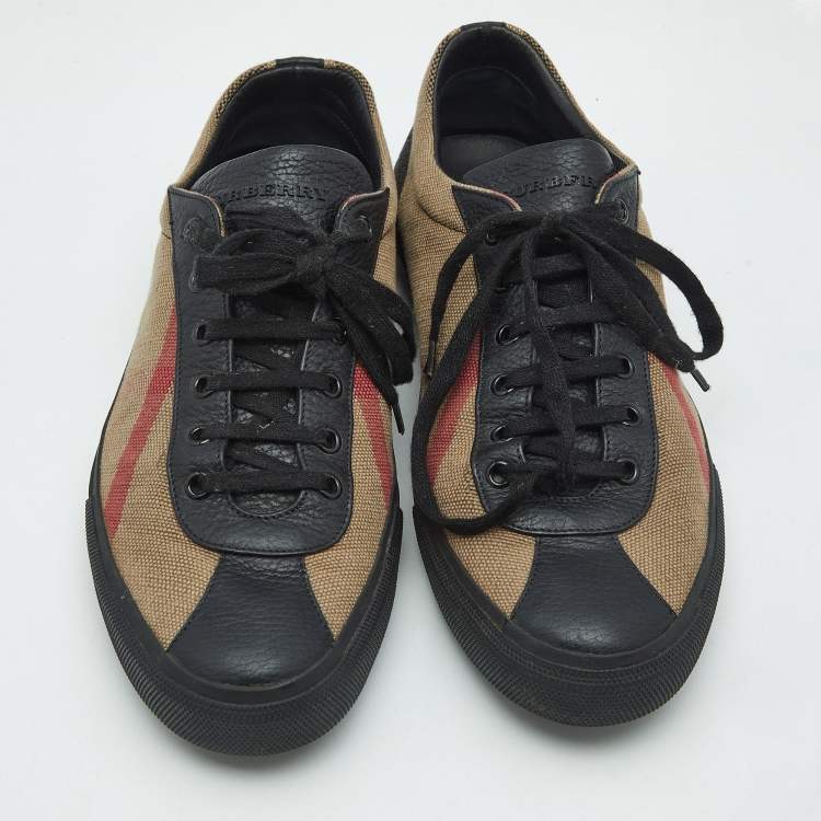 Pre Owned Burberry Black House Check Leather and Canvas Reeth Low Top Sneakers Size 43