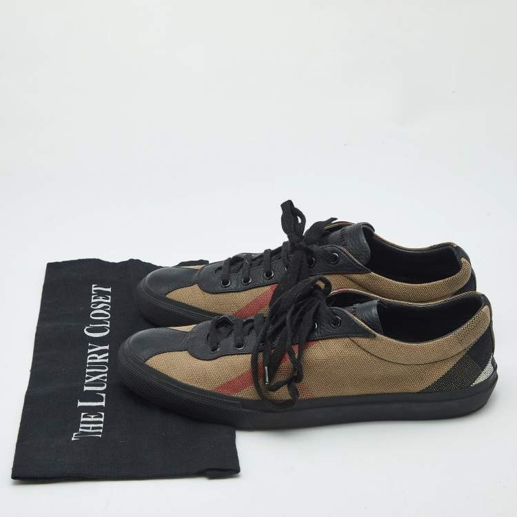 Pre Owned Burberry Black House Check Leather and Canvas Reeth Low Top Sneakers Size 43