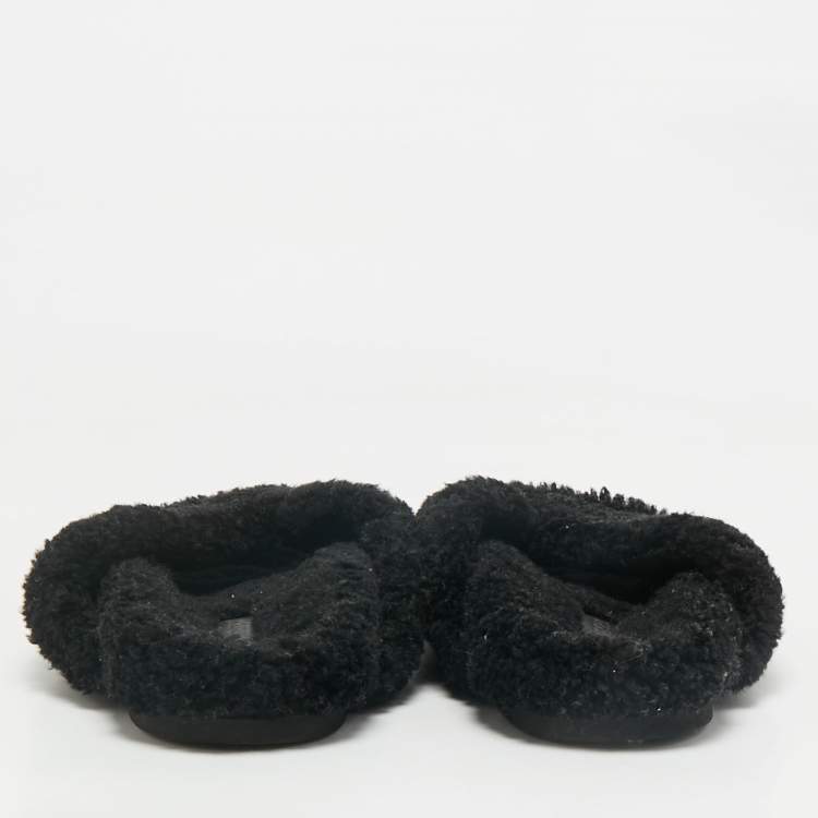 Pre Owned Burberry Black Shearling Furnival Flats Size 43