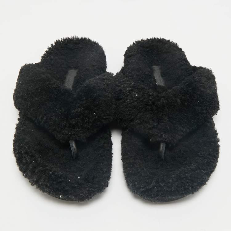 Pre Owned Burberry Black Shearling Furnival Flats Size 43