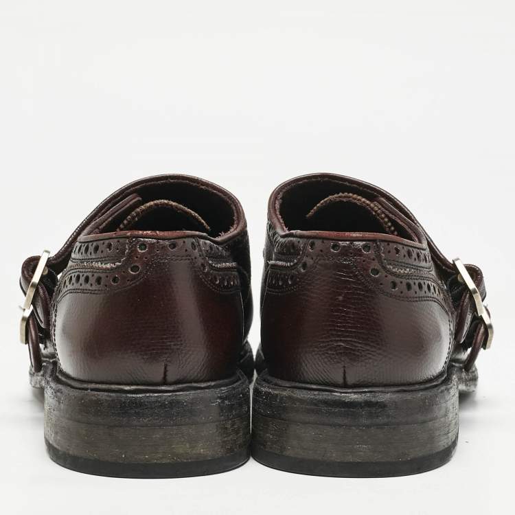 Pre Owned Burberry Burgundy Leather Delmar Monk Strap Brogues Size 41