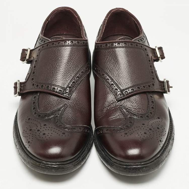 Pre Owned Burberry Burgundy Leather Delmar Monk Strap Brogues Size 41