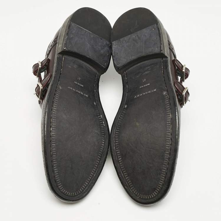 Pre Owned Burberry Burgundy Leather Delmar Monk Strap Brogues Size 41