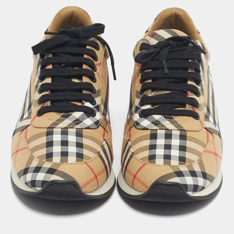 Pre Owned Burberry Beige/White Check Canvas Low Top Sneakers Size 42