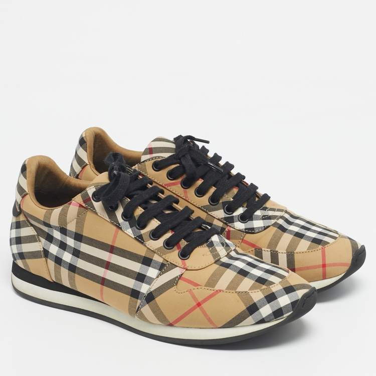 Pre Owned Burberry Beige/White Check Canvas Low Top Sneakers Size 42