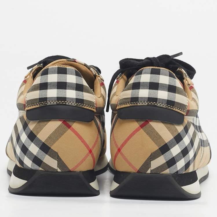 Pre Owned Burberry Beige/White Check Canvas Low Top Sneakers Size 42