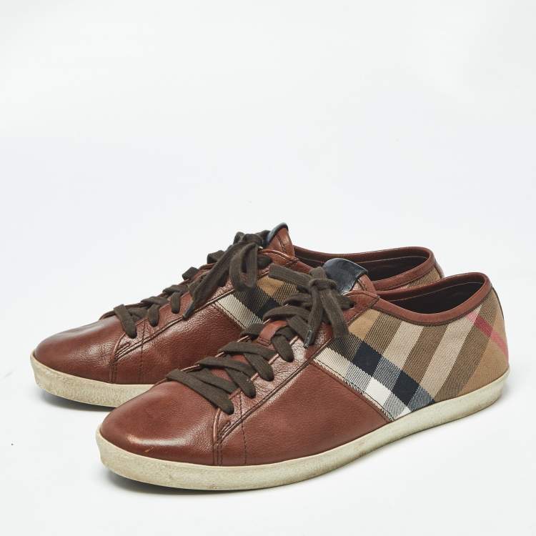 Pre Owned Burberry Nova Check Size 43 Brown Canvas and Leather Low Top Sneakers