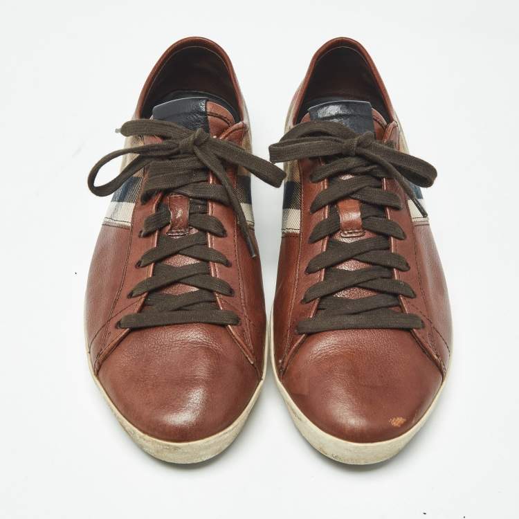 Pre Owned Burberry Nova Check Size 43 Brown Canvas and Leather Low Top Sneakers