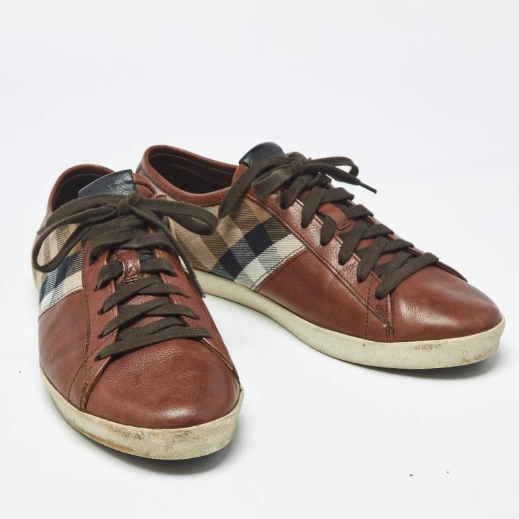 Pre Owned Burberry Nova Check Size 43 Brown Canvas and Leather Low Top Sneakers