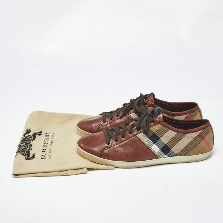 Pre Owned Burberry Nova Check Size 43 Brown Canvas and Leather Low Top Sneakers