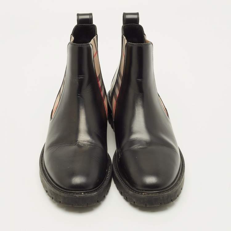 Pre Owned Burberry Allostock Size 40 Black Elastic and Leather Ankle Length Boots