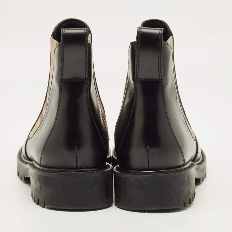Pre Owned Burberry Allostock Size 40 Black Elastic and Leather Ankle Length Boots