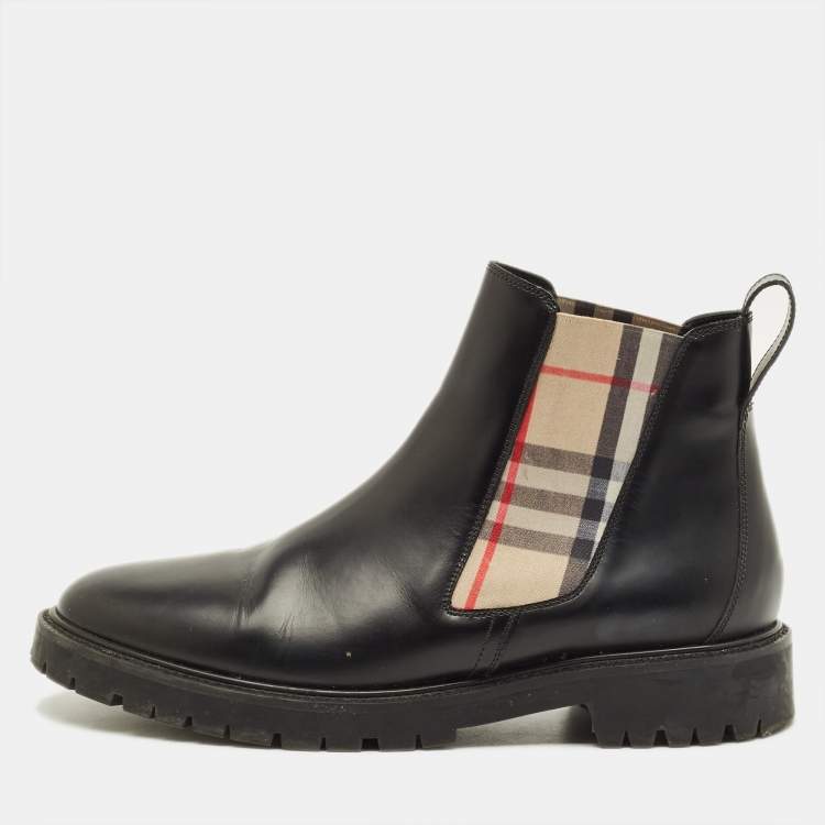 Pre Owned Burberry Allostock Size 40 Black Elastic and Leather Ankle Length Boots