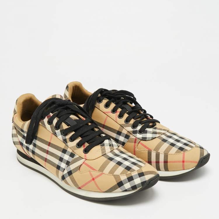 Pre Owned Burberry Check Size 45 Beige Canvas Lace Up Sneakers