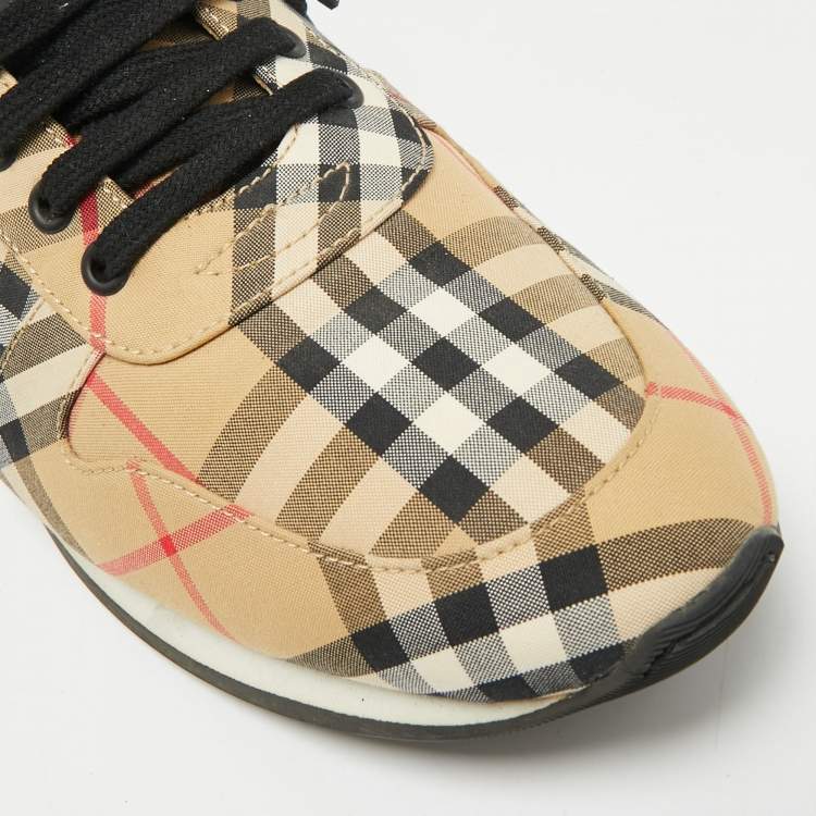 Pre Owned Burberry Check Size 45 Beige Canvas Lace Up Sneakers