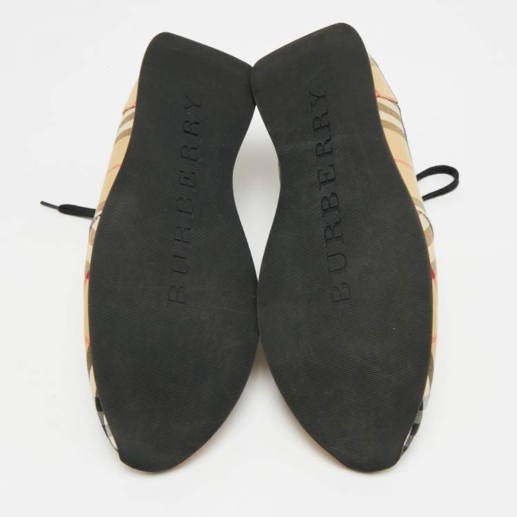 Pre Owned Burberry Check Size 45 Beige Canvas Lace Up Sneakers