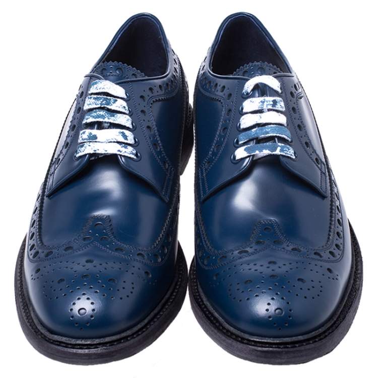 Pre Owned Burberry Blue Brogue Leather Alexton Lace Up Derby Size 45