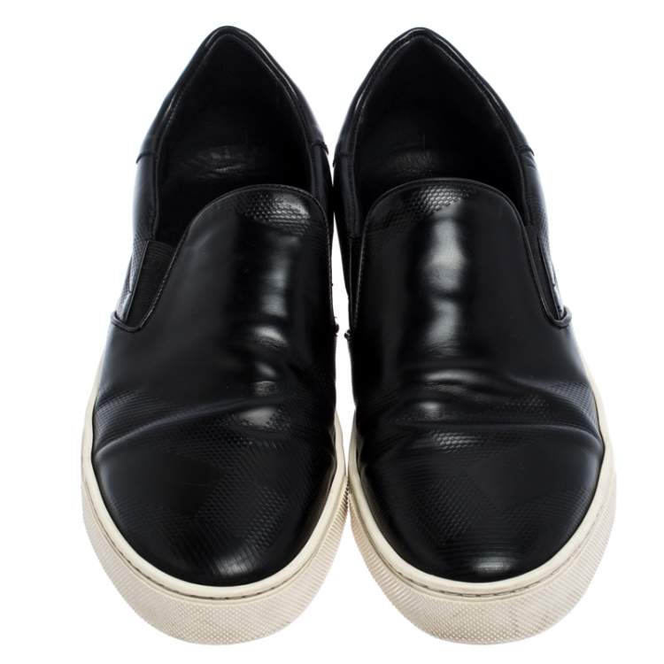 Pre Owned Burberry Black Leather Slip On Sneakers Size 43