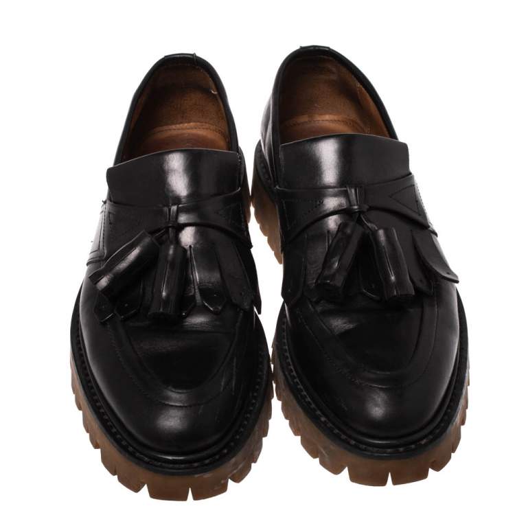 Pre Owned Burberry Black Leather Tassel Fringe Loafers Size 42