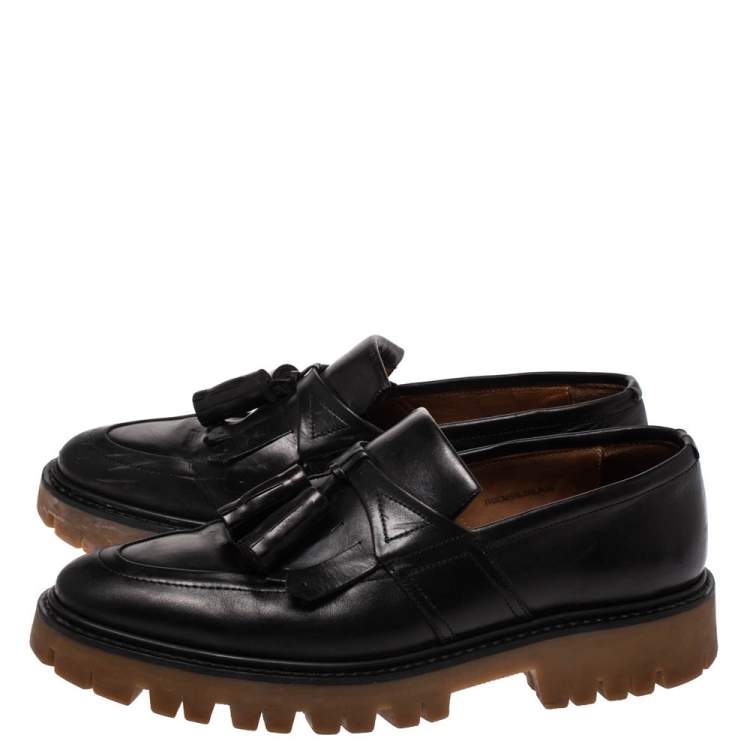 Pre Owned Burberry Black Leather Tassel Fringe Loafers Size 42