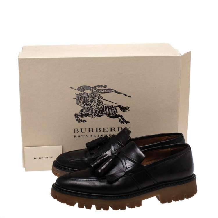 Pre Owned Burberry Black Leather Tassel Fringe Loafers Size 42