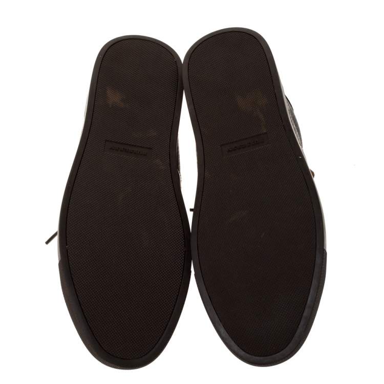 Pre Owned Burberry Dark Brown Leather and London Check Canvas Ritson Low Top Sneakers Size 41