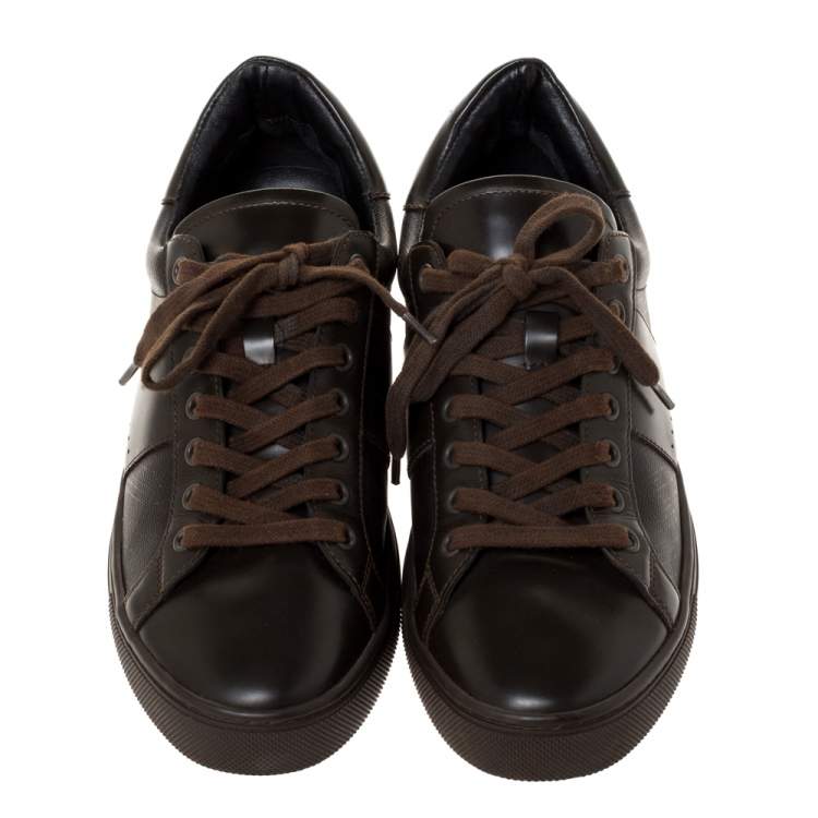 Pre Owned Burberry Dark Brown Leather and London Check Canvas Ritson Low Top Sneakers Size 41