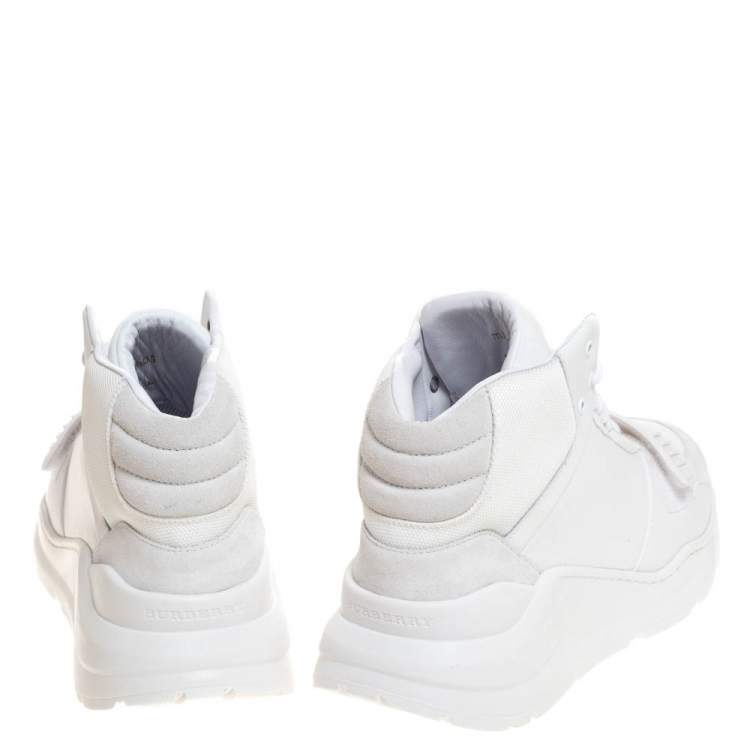 Pre Owned Burberry White Nylon, Suede and Leather Regis L High Top Sneakers Size 41