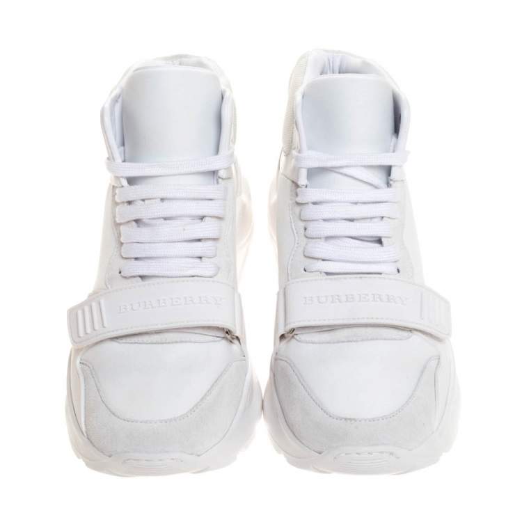 Pre Owned Burberry White Nylon, Suede and Leather Regis L High Top Sneakers Size 41