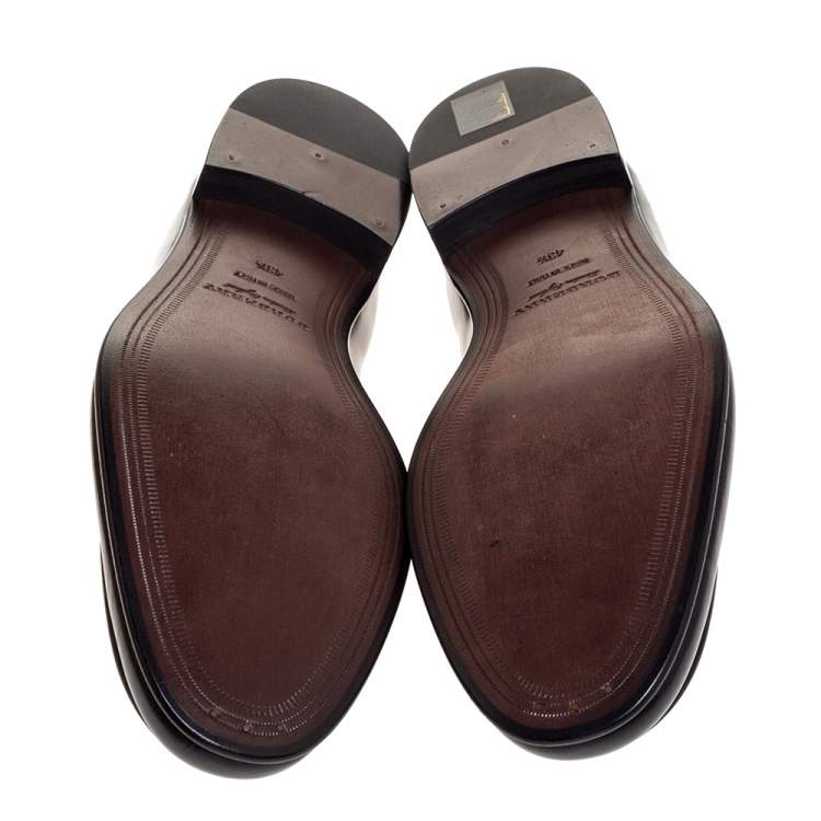Pre Owned Burberry Black Leather Solway Chain Detail Slip On Loafers Size 43.5