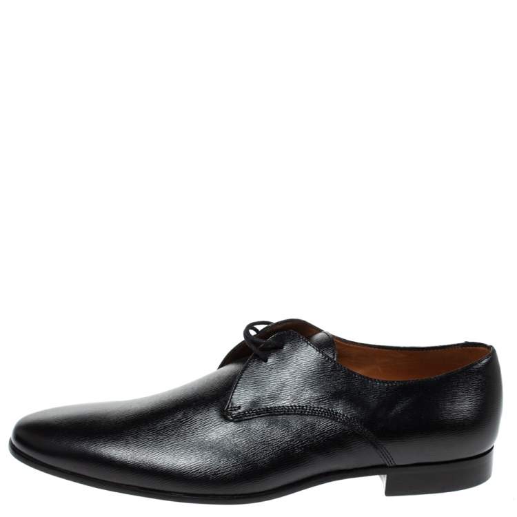 Pre Owned Burberry Black Textured Leather Lace Up Derby Size 44 