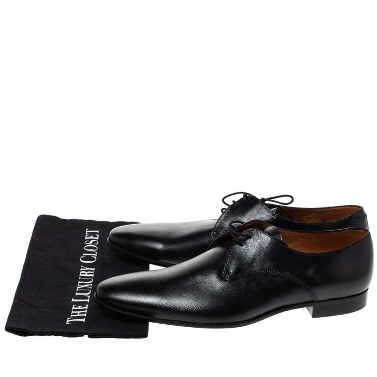 Pre Owned Burberry Black Textured Leather Lace Up Derby Size 44 